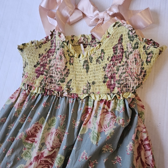 Free People Blue Bell Maxi Dress Layered Ruffles Multi Colored Smocked, L - Picture 7 of 16